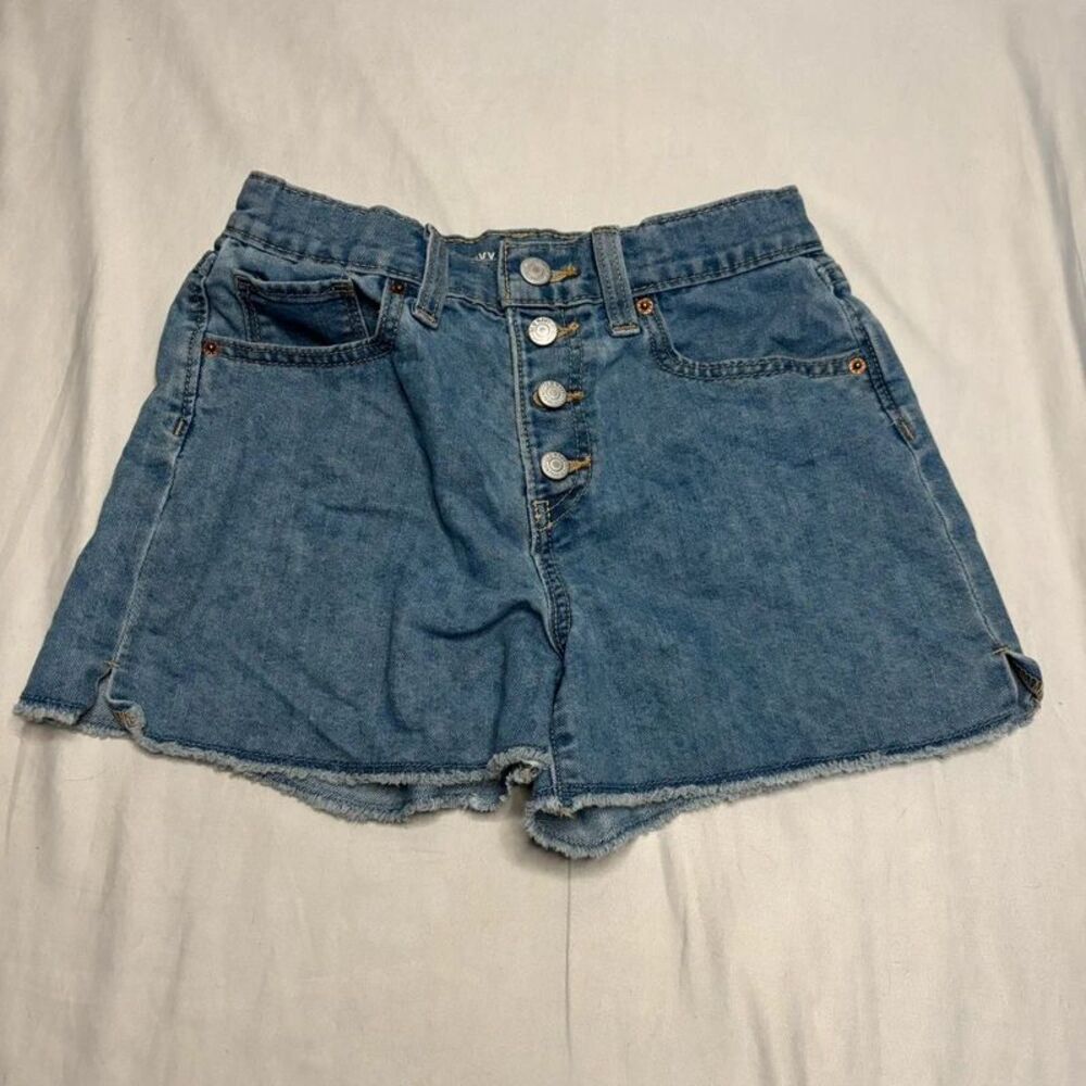 Old Navy Light Wash High Rise Button Fly Denim Shorts Size 12 | Raw Hem